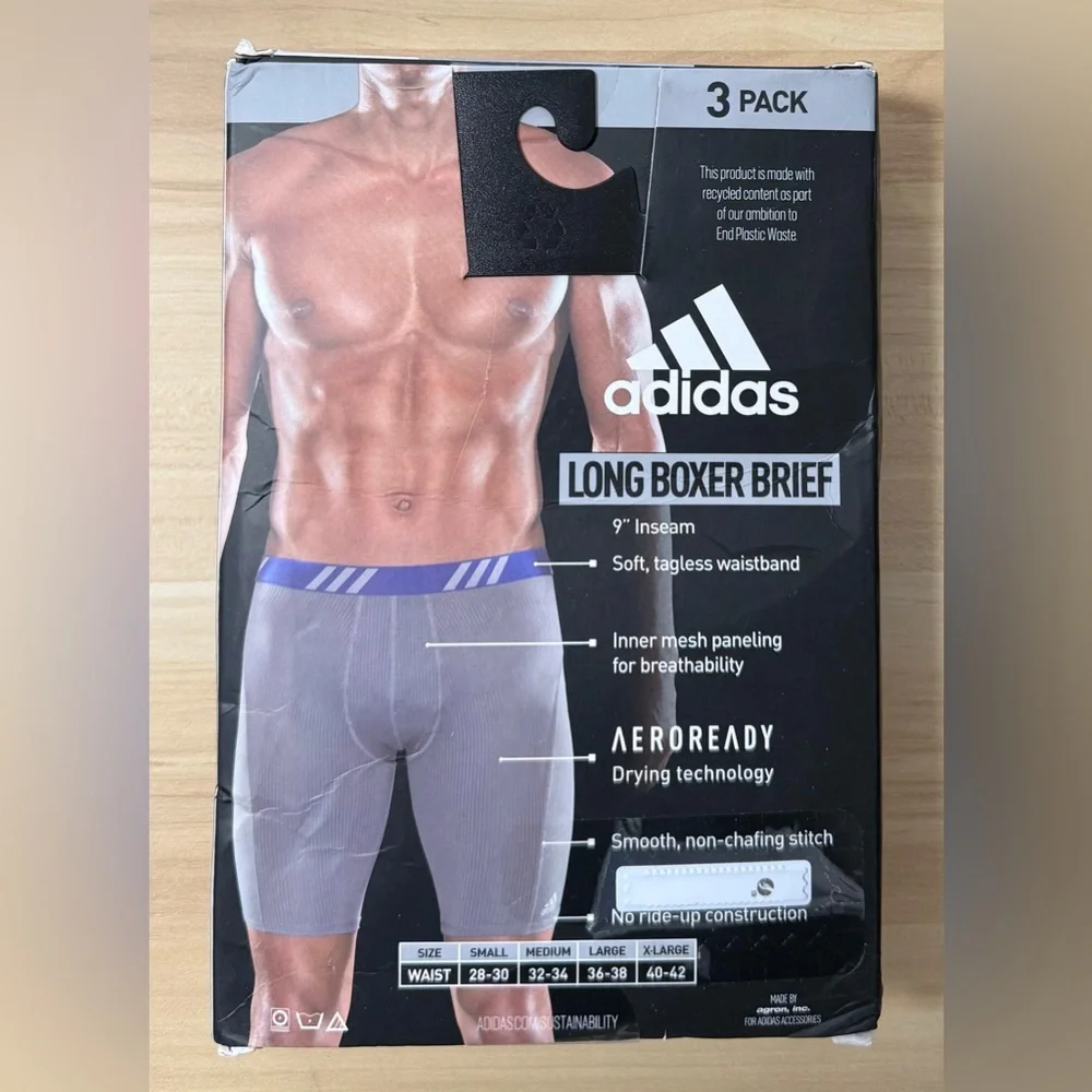 adidas Performance‎ Mesh Long Boxer Briefs – 3 Pack Red Black Grey Mens Size S